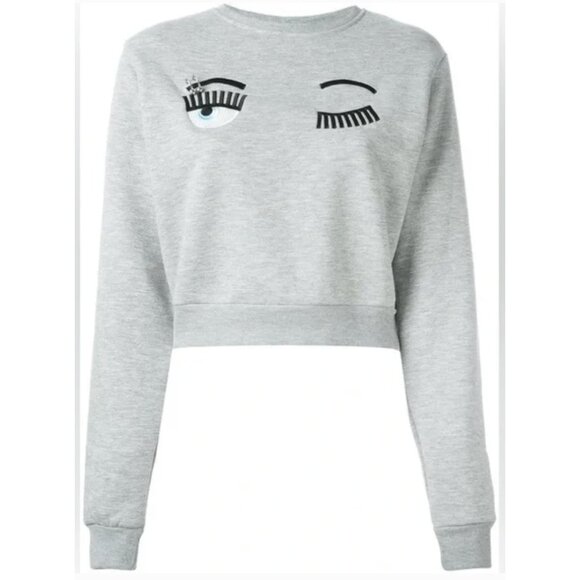 Chiara Ferragni Tops - CHIARA FERRAGNI Pierced Wink Flirting Cropped Sweatshirt Heathered Gray - Size S
